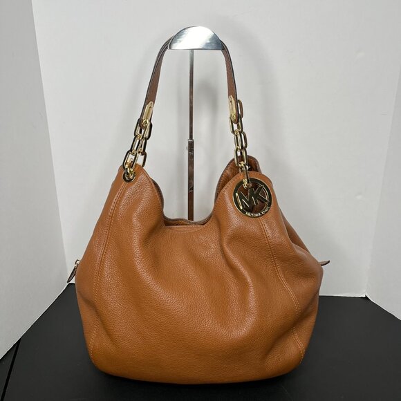 MICHAEL KORS Fulton Brown Pebbled Leather Shoulder Bag Gold Chain Hardware EUC - Picture 16 of 16